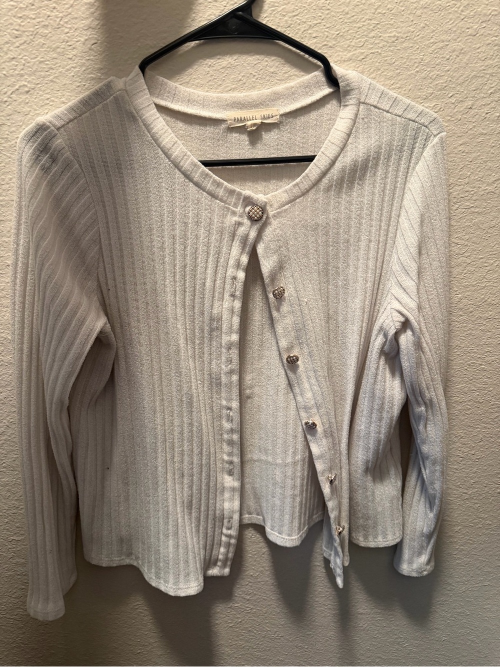 Cozy Cream Ribbed Cardigan with Decorative Buttons